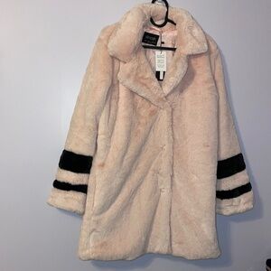 Stoosh Blush Combo Pink Black Stripe Faux Fur Snap Button Jacket size S